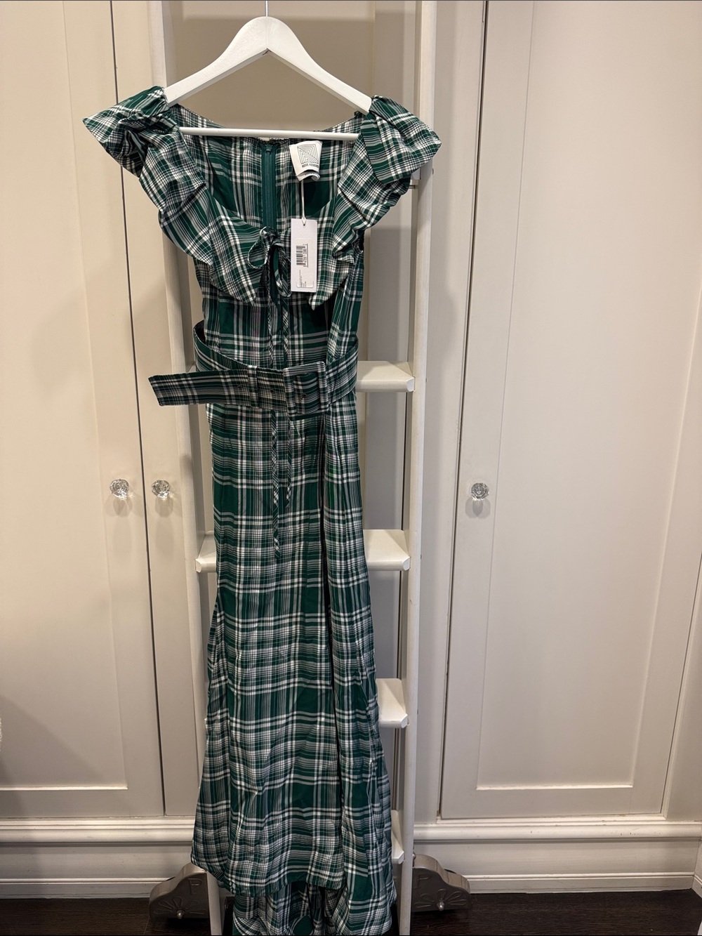 BNWT Rosie Assoulin Peter Pan Green Plaid Maxi Dress Size 0